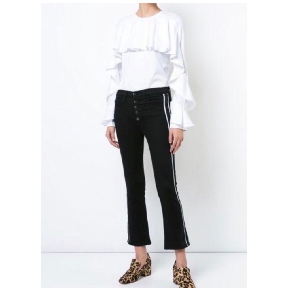 Veronica Beard Carolyn High Rise Baby Boot Jeans Raven Tux Stripe 29